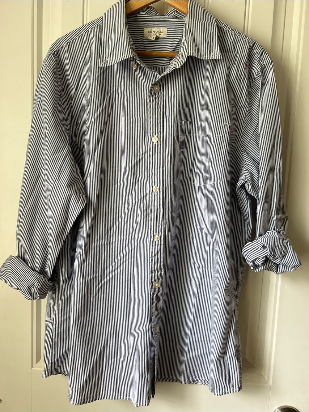 Men’s Sonoma Blue and White Striped Button-Down Shirt